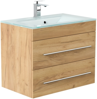 Badmöbel Vitro 750 mit Glaswaschbecken SoftClose eiche gold : Eiche Gold