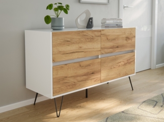 Kommode Dion 120cm 4 SoftClose Schubladen Weiß/Eiche Front : Oak Gold / Weiss hochglanz