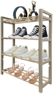 Allyson Schuhregal Schuhablage, Schuhschrank Holz Schuhbank 4 Ablagen, Schuh Organizer, Schuhständer Platzsparend für Flur, Bad und Wohnzimmer