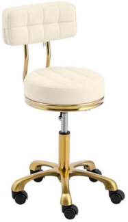 Physa Drehstuhl Rollhocker mit Lehne Friseurhocker 51 - 66 cm 150 kg Beige & Golden