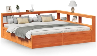 vidaXL Massivholzbett mit Regal ohne Matratze Wachsbraun 200x200 cm 3324450
