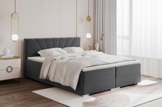 MEBLINI Boxspringbett JOHN 140x200 cm mit Bettkasten - H3B/Dunkelgrau Samt Polsterbett - Doppelbett mit Topper & Bonellfederkern-Matratze