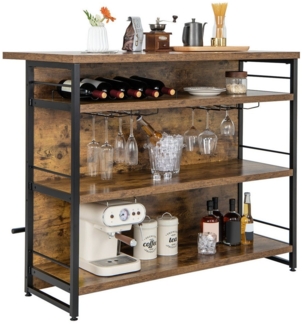 COSTWAY Bartisch, Küchenregal mit Weinregal & Gläserhalter, 120x60x101cm