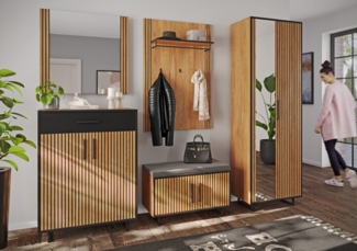 Garderoben-Set >Eddie< (5-teilig) in Eiche / schwarz - 235 x 197 x 40 (BxHxT)