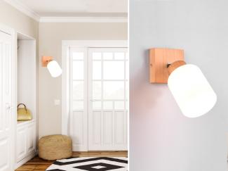 Reality Leuchten LED Wandstrahler, Dimmfunktion, LED wechselbar, warmweiß, innen, kleine Holz-lampe Spot schwenkbar, Wandlampe Bett & Treppenhaus