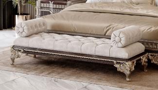 Casa Padrino Luxus Barock Sitzbank Grau / Dunkelbraun / Gold 170 cm