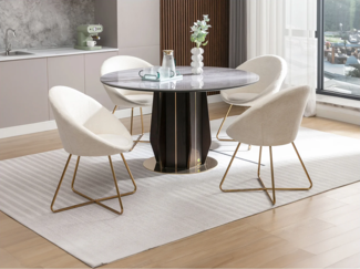 Vente-unique - Stuhl 2er-Set - Bouclé-Stoff & goldfarbenes Metall - Weiß - BURBAN