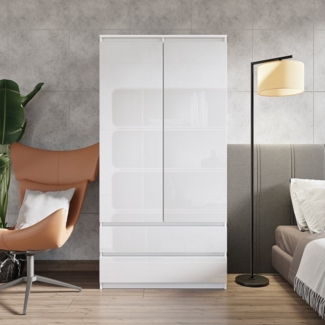 Furnica Kleiderschrank Garderobenschrank, 2 Türen und 2 Schubladen H180 x B90 x T50cm