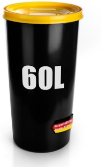 BigDean wetterfeste Universaltonne 60L mit luftdicht verschließbarem Deckel in Gelb – auch als Mülleimer – Futtertonne oder Mülltonne geeignet – Innen + Außen geeignet – Made in Germany