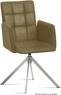 Armlehnstuhl drehbar (6er-Set) Drusie 52x91x60 Edelstahl/Olivgrün