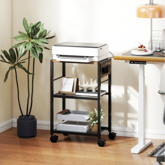 HOMCOM Aktenschrank mit Rollen, Steckdosen, USB- und USB-C-Anschlüsse (Druckeregal, 1-St, Druckerständer) bis 40 kg, für Büro Arbeitszimmer 42 x 28 x 64,5 cm Rustikalbraun