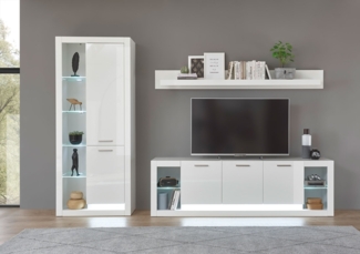 Wohnwand Anbauwand Mediawand Meran 3-teilig weiß hochglanz Modern