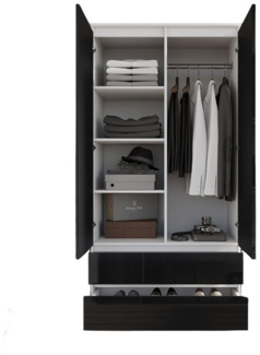 Furnica Kleiderschrank weiß matt Garderobe, 2 Türen und 2 Schubladen H180cm B90cm T50cm
