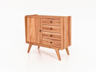 Kommode Jetro Kernbuche massiv 100x90x50 cm mit 4 Schubladen und 1 Tür