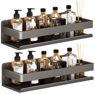 ibettertec Duschablage Edelstahl Eckregal ohne Bohren,in Größen 30/40/50 cm,Duschkorb, Aluminium Rostfrei,Badezimmer Duschablage, Schwarzes Wandregal für Bad und Küche, inkl. Gewürzregale