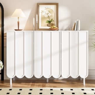 Sideboard, Modern, Weiß, Wellentüren, 120 × 35 × 80 cm, Grifflos, Verstellbare Regale, Stauraum für Wohnzimmer, Flur, Esszimmer