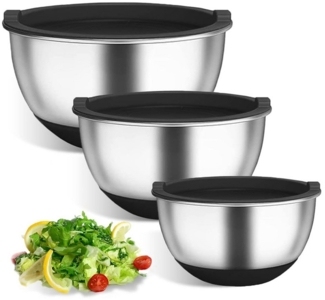 GLIESE Rührschüssel 3-teiliges Edelstahl-Set Mit Nestenden Schüsseln Luftdichten Deckeln, (3-tlg), stapelbar