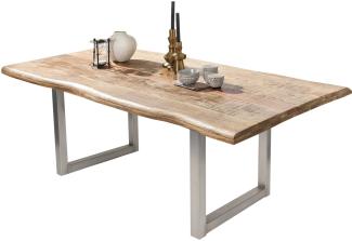 TABLES&CO Tisch 220x100 Mango Natur Metall Silber