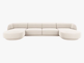 Micadoni Panorama-Sofa Miley 5-Sitzer Samt Bluvel Helles Beige