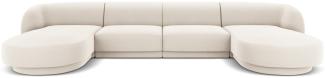 Micadoni 5-Sitzer Samtstoff Panorama Sofa Miley | Bezug Light Beige | Beinfarbe Black Plastic