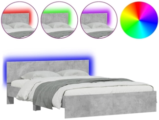 vidaXL Bettgestell mit Kopfteil LED-Beleuchtung Betongrau 150x200 cm 3207605