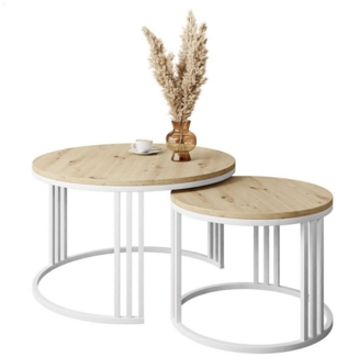 Lookway Couchtisch LORI LOFT 2in1 mit Tischplatte in Eiche-Dekor (2er Set), Durchmesser: ⌀70 cm und ⌀50 cm