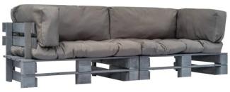 2-tlg. Garten-Palettensofa-Set mit Grauen Kissen Kiefernholz