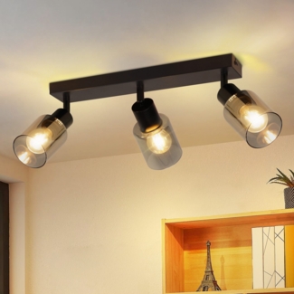 ZMH Deckenstrahler 3 flammig Deckenlampe E14: Vintage Deckenleuchte Schwarz 350° Schwenkbar Küchenlampe Metall Deckenspots Glas Spotleuchte Wand für Wohnzimmer Flur Küche - Ohne Leuchtmittel