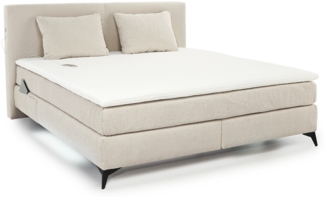 BOXSPRINGBETT 160x200 cm, 7-Zonen-Tonnentaschen-Federkernmatratzen H3, Topper, Bonell-Federkern, Beleuchtung, USB-Ladeports, Chenille Beige