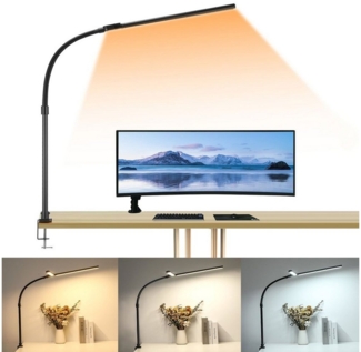 LETGOSPT Schreibtischlampe 24W Doppelkopf LED Schreibtischlampe, 80cm Schwanenhals LED Tischlampe, LED fest integriert, Kaltweiß/Naturweiß/Warmweiß, 5 Farbe-Tischlampe,360° drehbar Augenschutz Schreibtischlampe