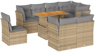 vidaXL 9-tlg. Garten-Sofagarnitur mit Kissen Beige Poly Rattan 3326943