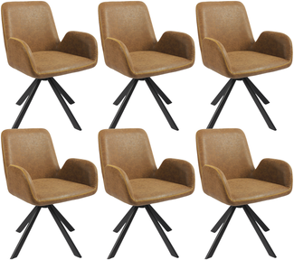 HOMAVO Esszimmerstuhl YZ7 Set 6 Stück mit Armlehnen 360° Drehbar, Kunstleder Vintage Braun, 56 x 59 x 82 cm