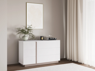 Vente-unique - Kommode mit 6 Schubladen - Weiß & Taupe - NAPOLI II