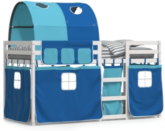 vidaXL Etagenbett mit Vorhängen Blau 90x200 cm Massivholz Kiefer 3283986
