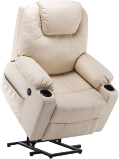 M MCombo elektrisch Aufstehhilfe Fernsehsessel Relaxsessel 7040 Massage Heizung elektrisch verstellbar USB-Anschluss (Creme-Kunstleder)