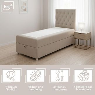Best for Home Boxspringbett mit Bettkasten Trinity K-14 SINGLE Bonell-Matratze inkl. 7 cm Topper (Einzelbett, Polsterbett gepolstertes Kopfteil, Jugendbett, Kinderbett, 70x200 80x200 90x200 100x200 cm), Handwerksqualität, TOP Preis-Leistungs-Verhältnis