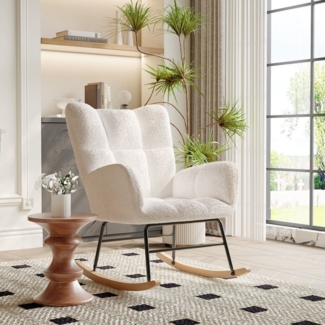 FUROKOY Schaukelstuhl Relaxsessel Polsterstuhl (mit Armlehne, 1 St), Teddysamt Stillsessel für Schlafzimmer, Wohnzimmer, Beige