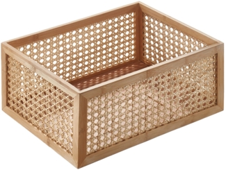 Kobolo Aufbewahrungskorb Regalkorb aus Holz und Rattan Gr L