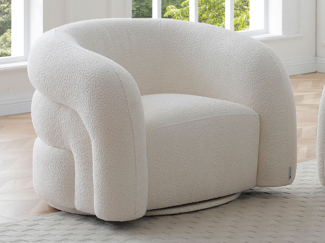 Vente-unique - Drehbarer Sessel - Bouclé Stoff Weiß - LAPIOTA von Maison Céphy