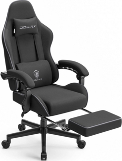 Dowinx Gaming-Stuhl Ergonomisches Design mit Massage-Lendenwirbelstütze, verstellbarer Drehstuhl mit Fußstütze, schwarz