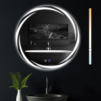 ZMH Runder Badezimmerspiegel mit Beleuchtung – LED-Wandspiegel 50 cm IP44, runder Badezimmerspiegel mit Touch-Funktion, mit dimmbarem Licht – Schalter und Antibeschlagfunktion