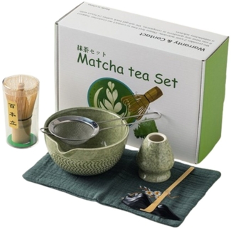 Auledio Teeservice Keramik Matcha-Schale, Teetuch und Matcha-Rührbesen-Set, 7-teilig