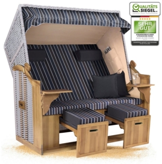 Strandkorb Hanse Strandkorb Strandkorb Ostsee 2,5Sitzer Volllieger Blau Braun Weiß Gestr. Zerlegt, BxTxH: 150x80x160 cm, Ostsee XXL Volllieger, Ostsee 2,5-Sitzer Modell 2025, Stabiles Wacholder mit handgefertigtem Polyrattangeflecht