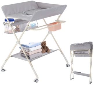 oyajia Wickeltisch Wickelauflage Mulde Kommode Unterlage Wickeln Baby Kind (mobil,mit Wickelaufsatz, aus Metall Oxfordgewebe), Höhenverstellbar, Wasserdichte, Staufach, Mit Bremse