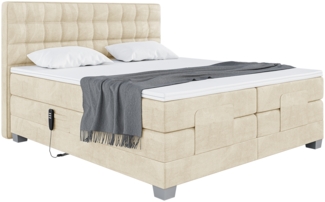 MEBLINI Boxspringbett Elektrisch EDISON 180x200 cm mit Bettkasten - H3/Beige Samt Polsterbett - Doppelbett mit Toppers & Taschenfederkern-Matratzen