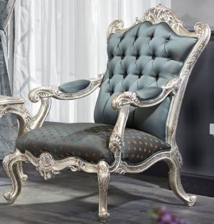 Casa Padrino Luxus Barock Chesterfield Thron Sessel Türkis / Dunkeltürkis / Gold / Silber 87 x 83 x H. 110 cm - Barockmöbel