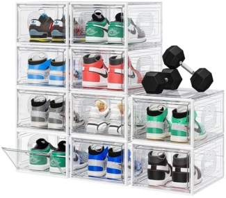 POPOLIC Schuhkiste 6/9/10 Stück Schuhboxen stapelbar Schuhboxen aus klarem Kunststoff (Hartplastik Schuhbox mit Deckel, 10 St, Schuhorganisatoren mit Magnettür für Größe 46 - Hartplastik), faltbar und stapelbar, für Stöckelschuhe,Pumps, Schuhaufbewahrung