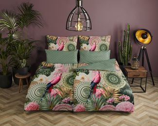 hip Wendebettwäsche Palay, Mako-Satin, Renforcé, Satin, 3 teilig, Satin, Reißverschluss, Wendeoptik, Mandala, Blätter, grün