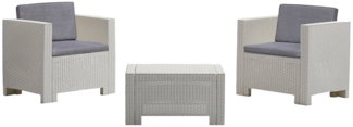 Dmora Loungeset für draußen Camini, Outdoor-Lounge mit Couchtisch, Terrassenset mit Kissen, Gartenkomposition mit Sofa und Sesseln, Made in Italy, Weiß