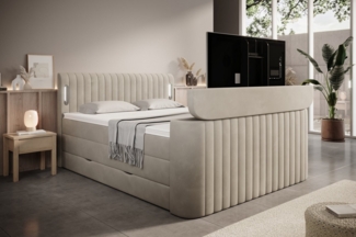 wonello Boxspringbett FLY mit TV-Lift, mit Bettkasten, TFK-Matratzen und premium Topper, LED-Beleuchtung